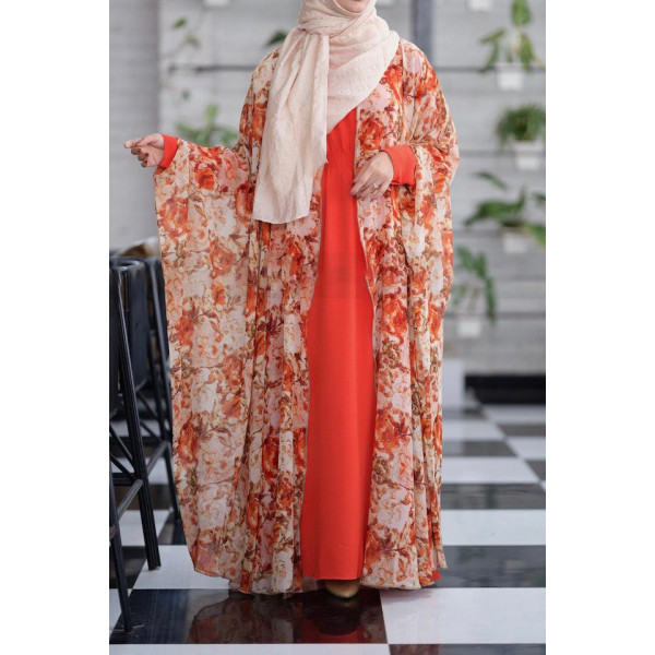 Roshny Abaya Orange Bloom